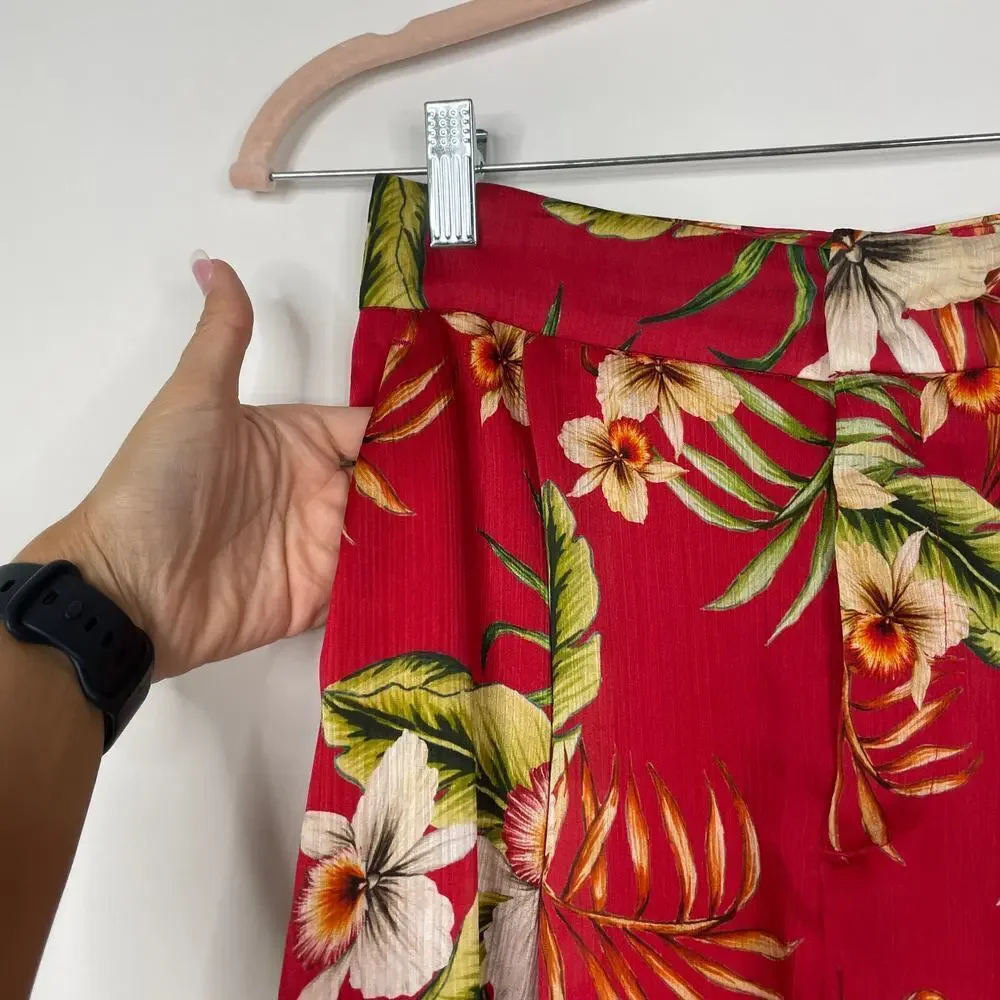 2/$30 ZARA High Rise Short XS Red Hawaiian Tropical Floral Pockets Zip-Fly #5663